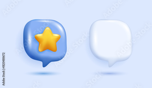 3d stars of a yellow star on speech bubble. the star is bright and eye-catching, perfect for highlighting important messages or ratings. Review for quality customer rating feedback. 3d vector.