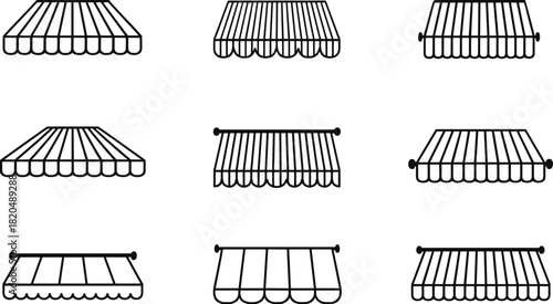 Awning Canopy Storefront Window Cover Icons Set vector illustration