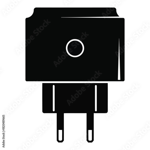 Electrical Plug Icon, Black Adapter Illustration, Simple Power Charger Symbol