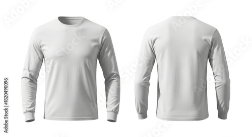 Blank white long sleeve t shirt mockup front and back transparent background cutout png