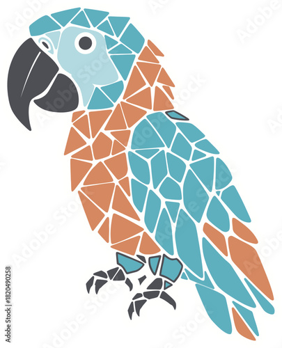 Geometric Mosaic Parrot Illustration with Abstract Triangle Patterns in Blue and Orange Colors