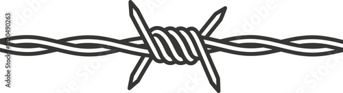 Barbed Wire Section with Sharp Spikes on White Background Keywords: barbed wire, fence, security