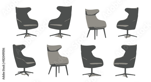 Modern ergonomic office and lounge armchair furniture vector illustration set isolated PNG with Transparent Background