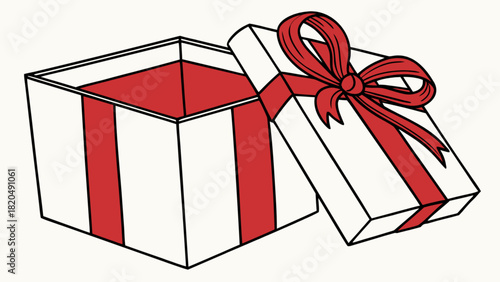 Open gift box illustration with a vibrant red ribbon and bow, revealing an empty interior, symbolizing anticipation, surprise, and the joy of giving and receiving gifts.