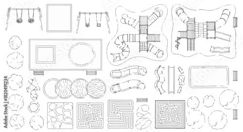 Architectural site plan design elements for playground, park, and outdoor landscape layout vector collection isolated PNG with Transparent Background