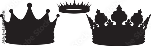 Crown icons set. Simple crown symbol collection. Royal crown black silhouettes - stock vector.
