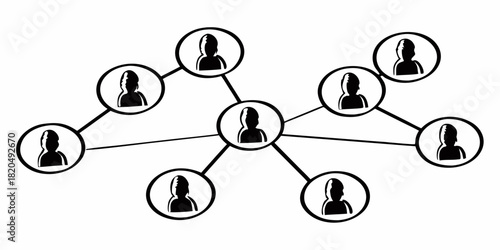 Illustration of a network with several people connected by lines in a social structure concept