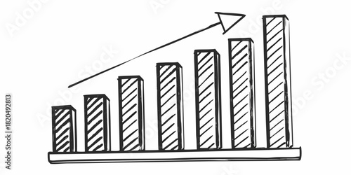Hand drawn bar graph showing an upward trend with an arrow pointing to the increasing growth line