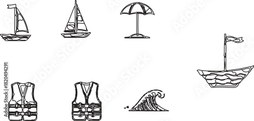 collection of outlined clip art illustrations, all set against a clean white background, which enhances their visibility and simplicity. The illustrations include: