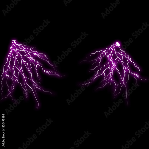 Vibrant Purple Lightning Bolt Electric Discharge on Black Background