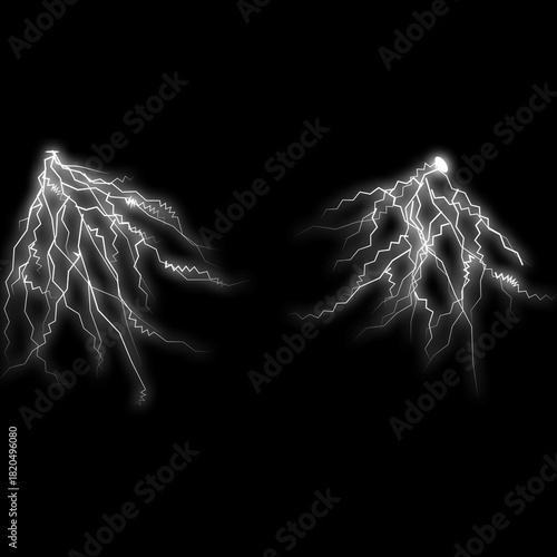 Classic White Lightning Bolt Electric Discharge on Black Background