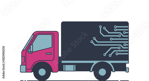 Modern delivery truck with digital circuit design for tech businesses