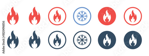 fire and snowflake vector symbol for hot and cold, suitable for app design, weather applications, temperature indicators, climate visuals, and digital interface graphics.