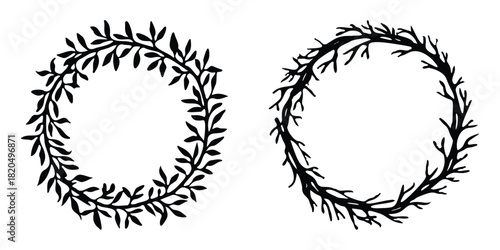 Laurel wreath vector frame. Tree branch wreath in circle shape. Transparent PNG