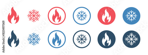 fire and snowflake vector icon representing hot and cold sign for apps, weather interfaces, climate indicators, temperature controls, digital design projects, and user interface illustrations.