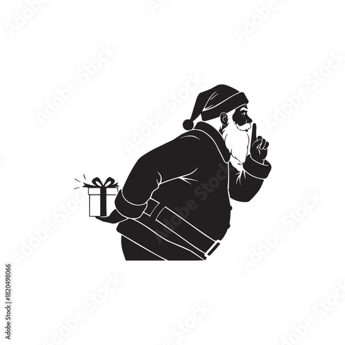 Sneaky Santa Carrying Gift Silhouette | Christmas Secret Surprise Vector