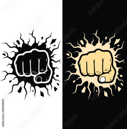 Silhouette and color Fist punch impact vector illustration
