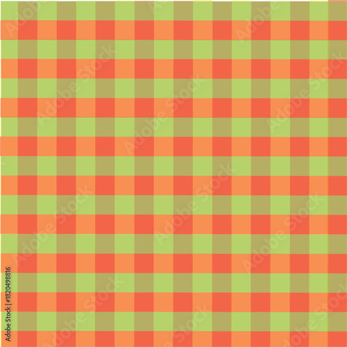 Warm Orange and Green Gingham Checkered Seamless Pattern