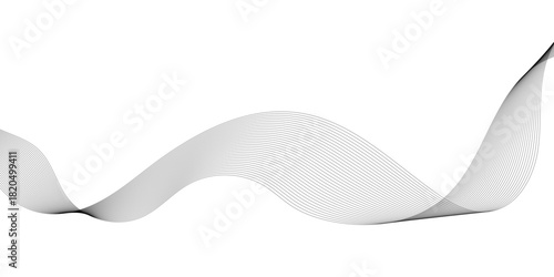 Abstract ribbon wave in grayscale, minimalist and modern design with elegance and motion. A graphic of a flowing ribbon, with a subtle 3D effect