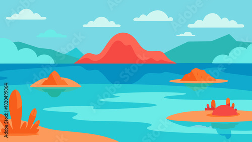 Island Lagoon Landscape Summer Vector