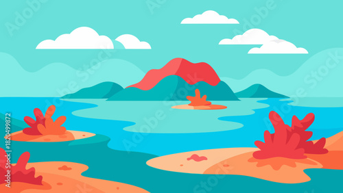 Island Lagoon Landscape Summer Vector