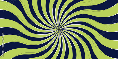 Abstract high-contrast, radial burst background with green and blue curved stripes central focal point. Comic-style speed rays or a sunburst pattern with high contrast and....