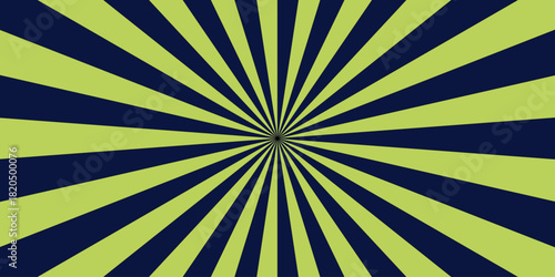 Abstract high-contrast, radial burst background with green and blue curved stripes central focal point. Comic-style speed rays or a sunburst pattern with high contrast and....