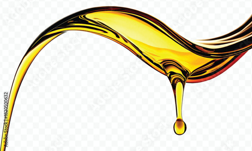 abstract smooth liquid cooking, engine, olive oil and honey splashing with droplets in curve style isolated on white background