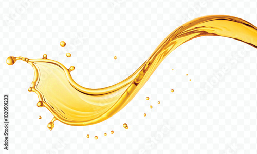 abstract smooth liquid cooking, engine, olive oil and honey splashing with droplets in curve style isolated on white background