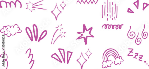 A Collection of Whimsical Purple Hand-Drawn Doodle Elements on a White Background