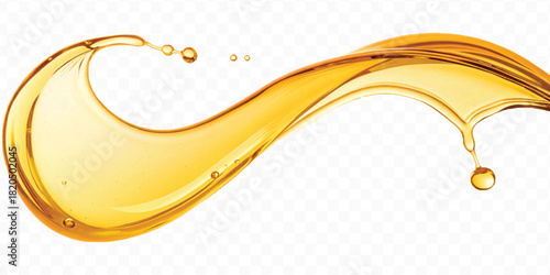 abstract smooth liquid cooking, engine, olive oil and honey splashing with droplets in curve style isolated on white background