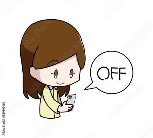 寝る前にスマートフォンの電源を切る女性のイラスト