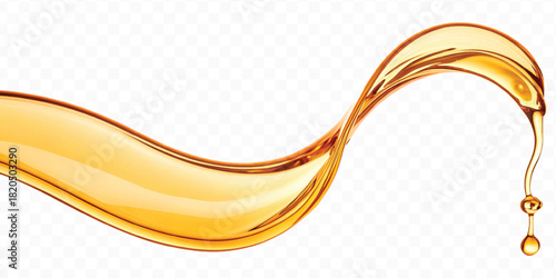 abstract smooth liquid cooking, engine, olive oil and honey splashing with droplets in curve style isolated on white background