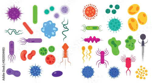 Colorful bacteria and virus icons for science or medical projects
