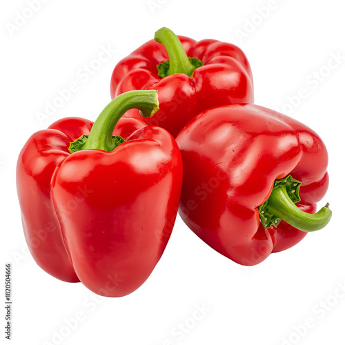 Group of fresh vibrant red bell peppers on a clean background