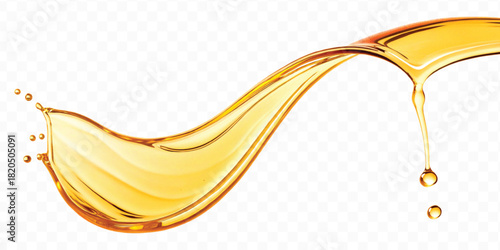 abstract smooth liquid cooking, engine, olive oil and honey splashing with droplets in curve style isolated on white background