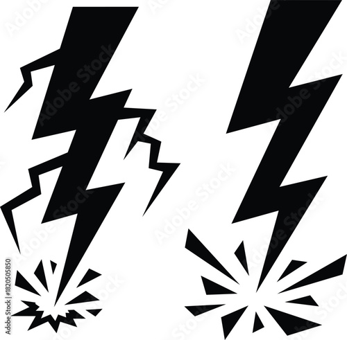 Thunder Lightning bolt icons silhouette vector