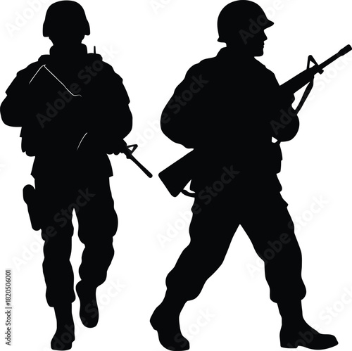 Soldier silhouettes with rifles vector