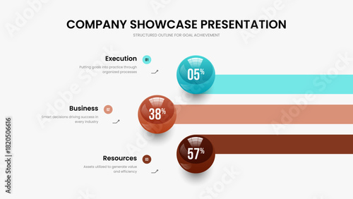 Product Introduction Three Option Chart Slideshow Template. Investor Briefing 3 Element Diagram Frame Layout. Creative Campaign Presentation Design Vector Illustration.