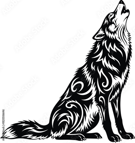 Howling wolf vector illustration tribal tattoo design silhouette art eps