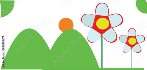 described presents a  and cheerful cartoon landscape. Here’s a breakdown of its elements and potential interpretations: