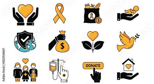 Essential charity and donation icons for compassionate campaigns