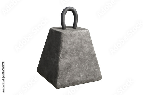 Concrete weight anchor with metal loop on transparent background