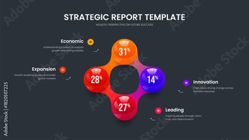 Company Insight Presentation Template Vector Illustration. Minimalist Performance 4 Option Chart Slideshow Layout. Simple Forecast Four Element Diagram Slide Design.