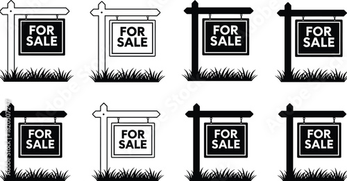 For Sale Signs Real Estate Property Lawn Signs Grass Black White house