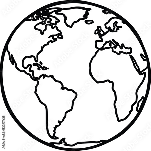 Earth globe vector outline illustration world map geography continents eps silhouette