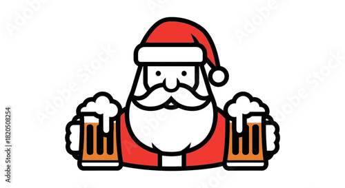 Santa cheers Christmas drinking beer, festive holiday celebration fun