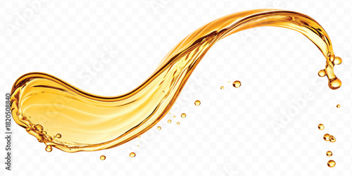 abstract smooth liquid cooking, engine, olive oil and honey splashing with droplets in curve style isolated on white background