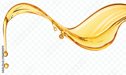 abstract smooth liquid cooking, engine, olive oil and honey splashing with droplets in curve style isolated on white background