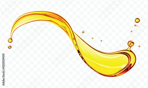 abstract smooth liquid cooking, engine, olive oil and honey splashing with droplets in curve style isolated on white background